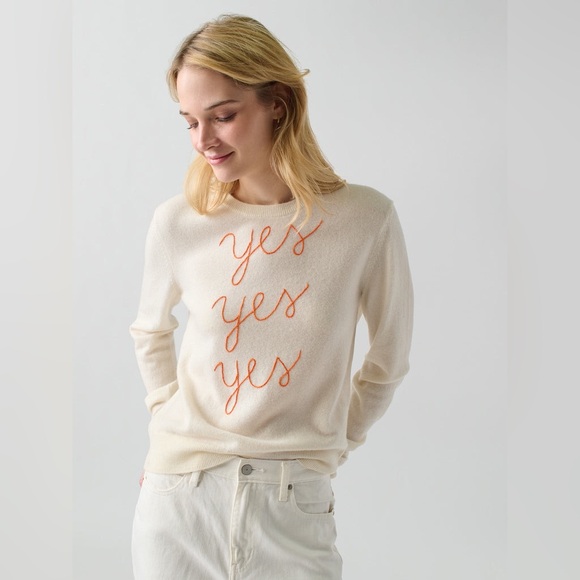 NWT Lingua Franca CashmereYes Yes Yes Embroidered Crewneck Sweater